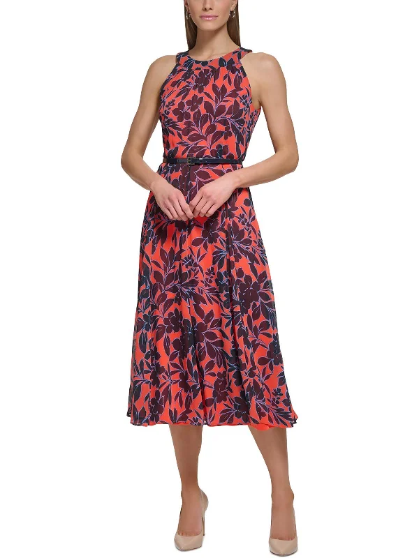 Womens Chiffon Floral Midi Dress