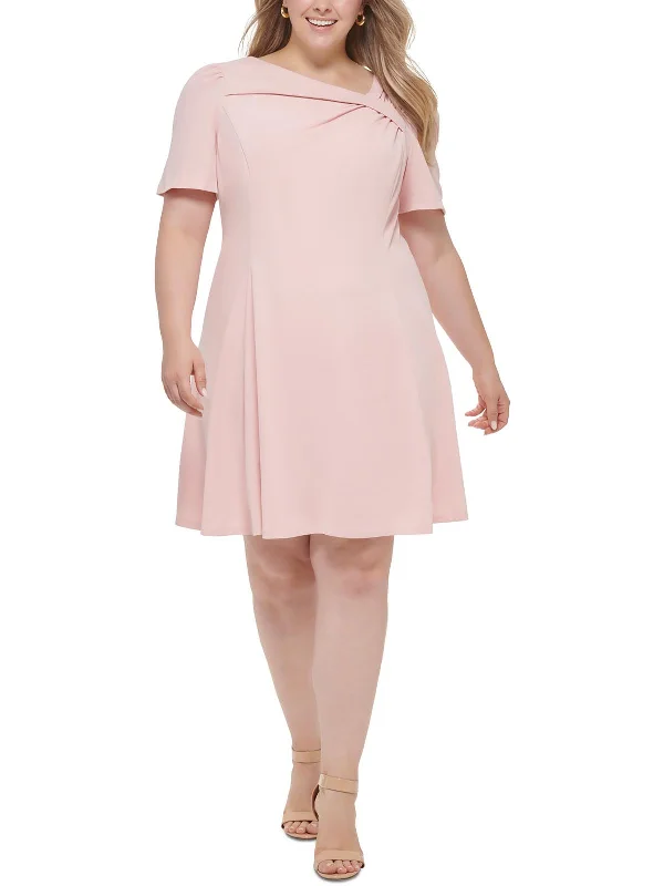 Plus Womens Asymmetrical Neck Short Sleeves Shift Dress