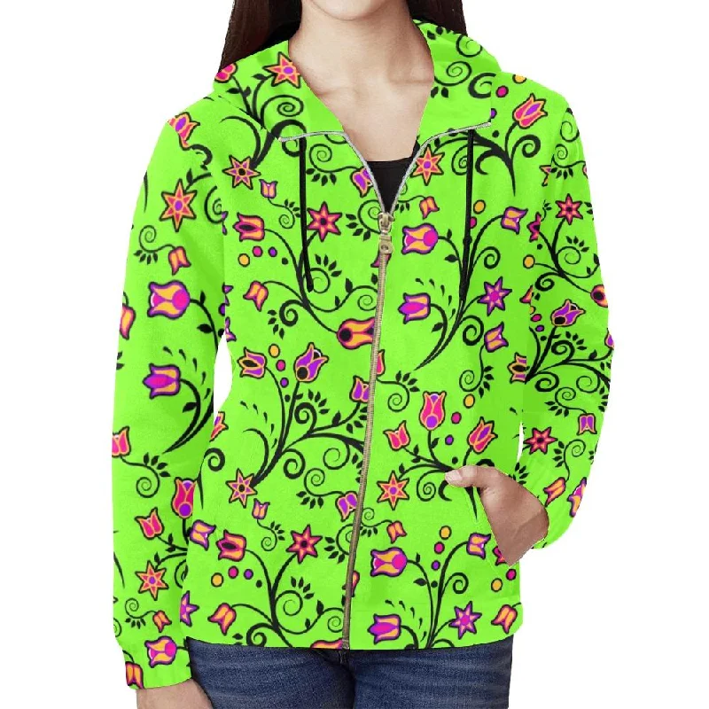 LightGreen Yellow Star Full Zip Hoodie for Women