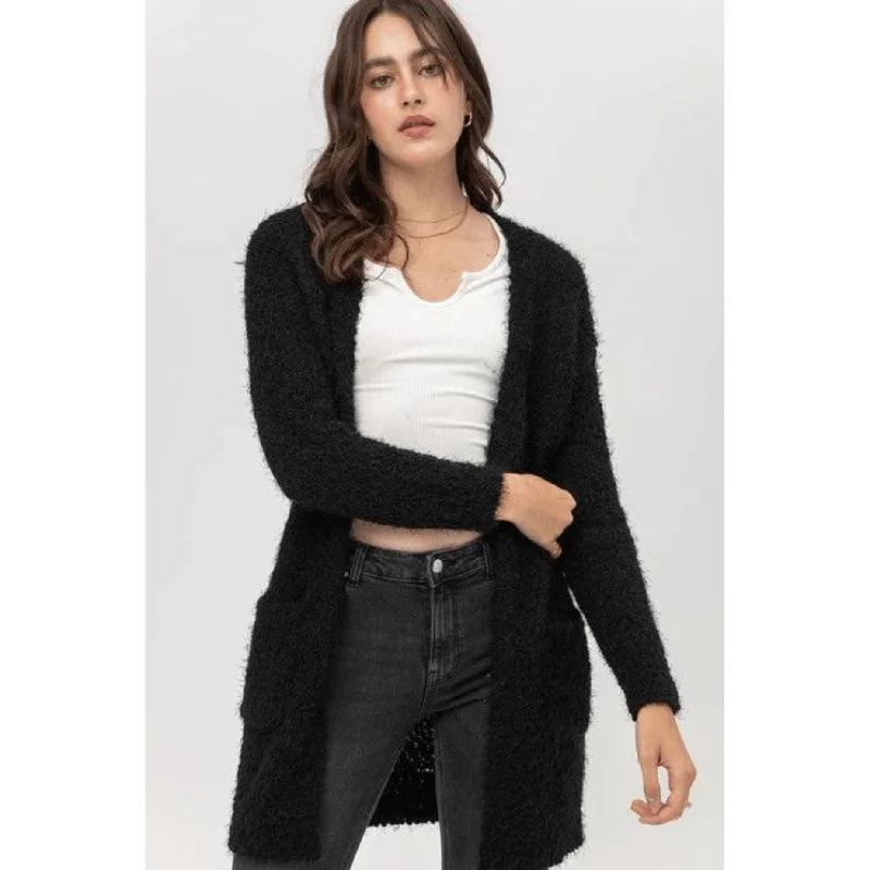 Popcorn eyelash open front long line cardigan