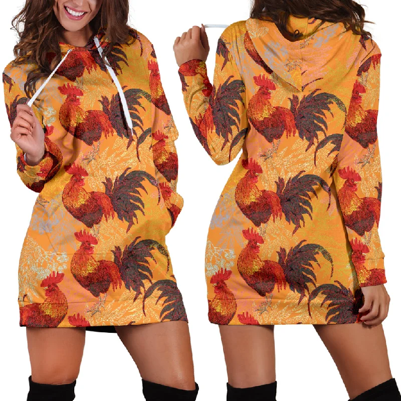 Red Rooster Chicken Cock Pattern Women'S Hoodie Dress