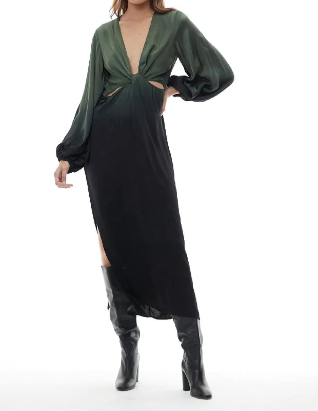 Hadi Midi Dress In Dark Forest Ombre