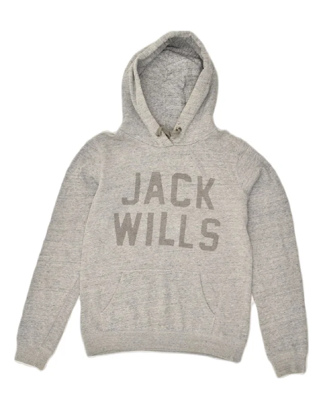 JACK WILLS Womens Graphic Hoodie Jumper UK 8 Small  Grey Cotton